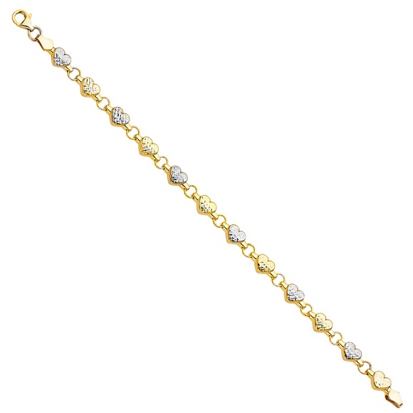 14k Solid Yellow Gold & White Gold Heart Bracelete - Picture 2 of 3